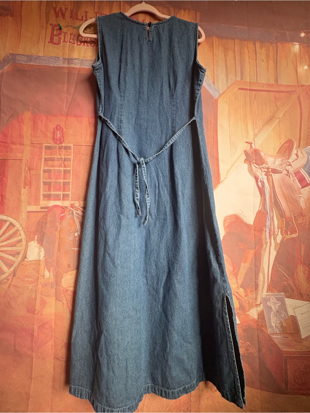 Vintage Denim Palm Tree Embroidered Maxi Dress | Boho Coastal - Picture 7 of 9